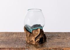 Molton Glass on Natural Wood Bud Vase