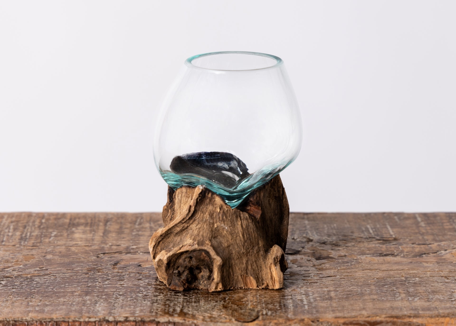 Molton Glass on Natural Wood Bud Vase