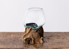 Molton Glass on Natural Wood Bud Vase