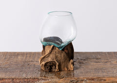 Molton Glass on Natural Wood Bud Vase